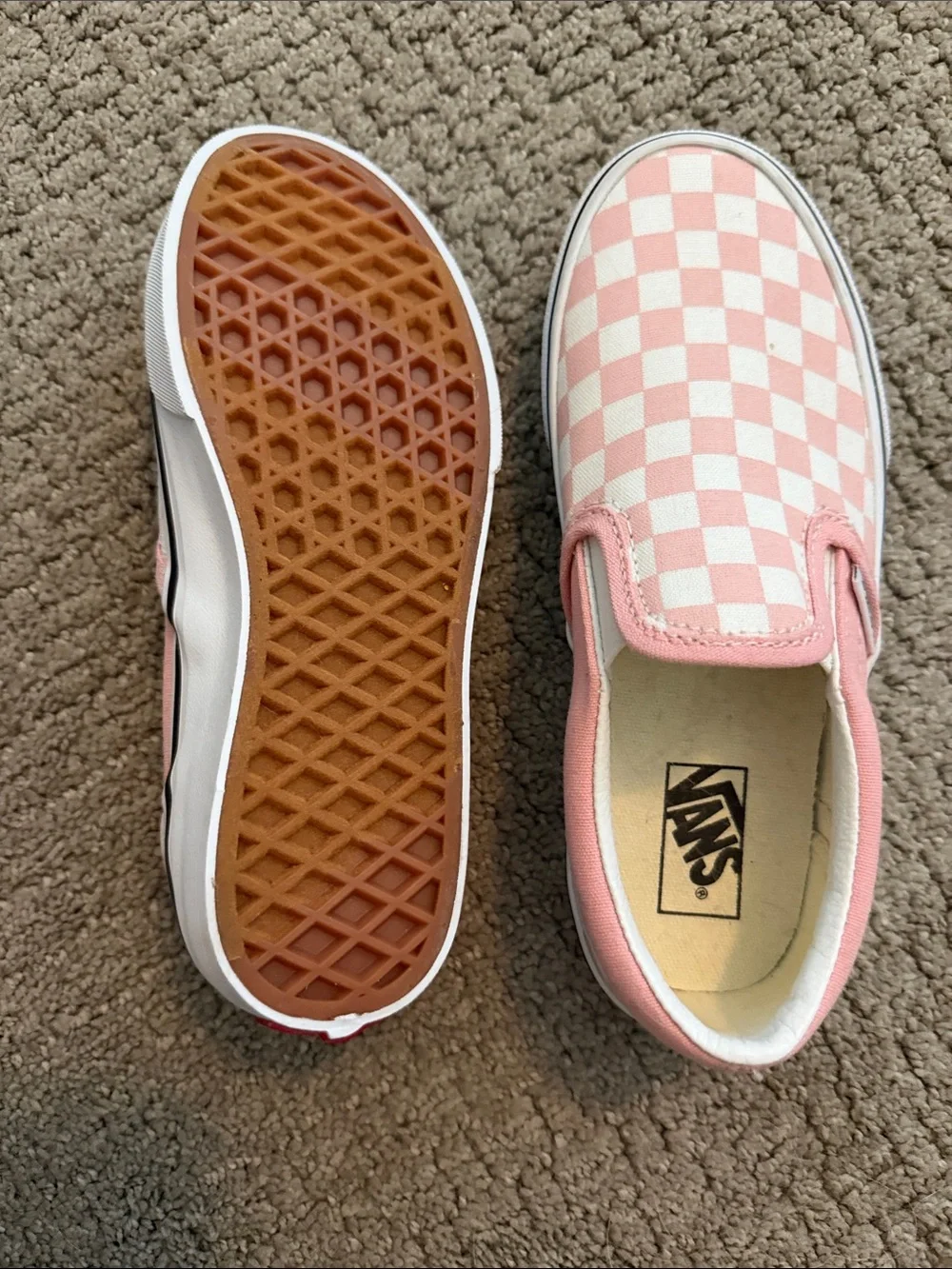 Vans Kids Pink and White Checkerboard Slip-On Sneakers
